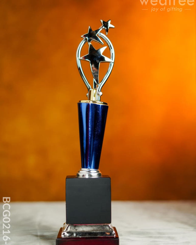 Wooden Blue Trophy With 3 Stars - Bcg0216 13 Inch Branding