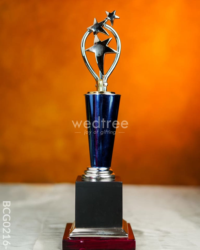 Wooden Blue Trophy With 3 Stars - Bcg0216 14 Inch Branding