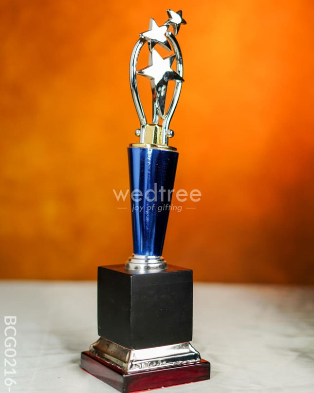 Wooden Blue Trophy With 3 Stars - Bcg0216 16 Inch Branding
