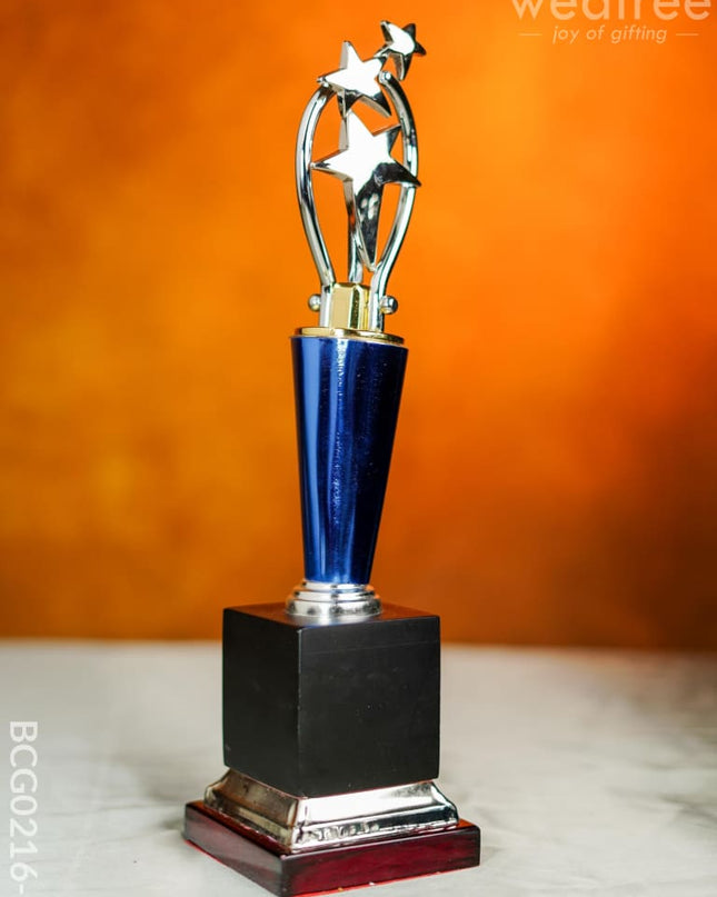 Wooden Blue Trophy With 3 Stars - Bcg0216 16 Inch Branding