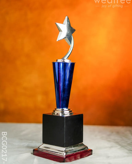 Wooden Blue Trophy With Star - Bcg0217 16 Inch Branding