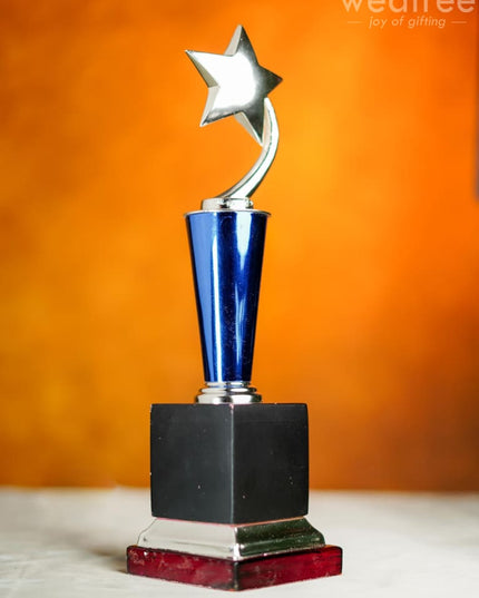 Wooden Blue Trophy With Star - Bcg0217 Branding
