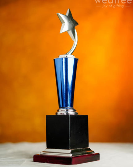 Wooden Blue Trophy With Star - Bcg0217 Branding