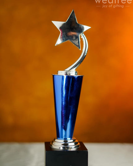 Wooden Blue Trophy With Star - Bcg0217 Branding