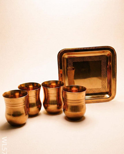 Wooden Box - Tray with Set of 4 Glass - WL5705 - EPNS Gifts