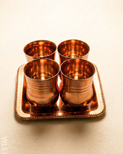 Wooden Box - Tray with Set of 4 Glass - WL5705 - EPNS Gifts