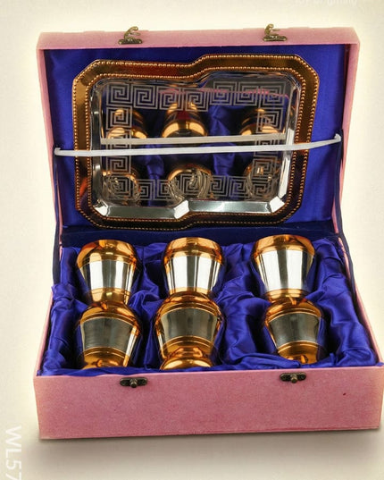 Wooden Box - Tray with Set of 6 Glass - WL5706 - EPNS Gifts