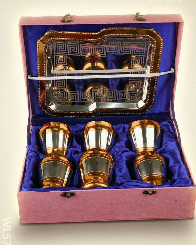 Wooden Box - Tray with Set of 6 Glass - WL5706 - EPNS Gifts
