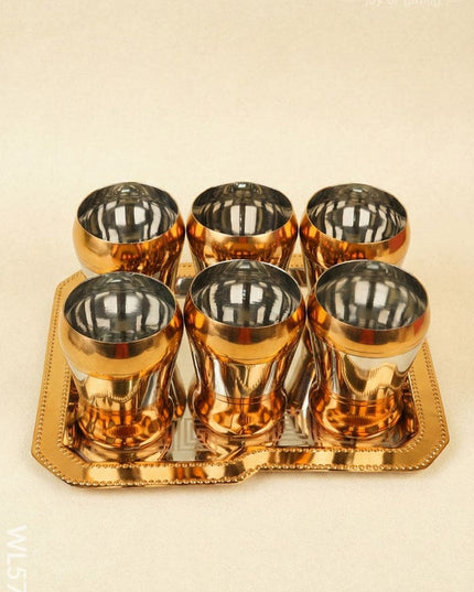 Wooden Box - Tray with Set of 6 Glass - WL5706 - EPNS Gifts