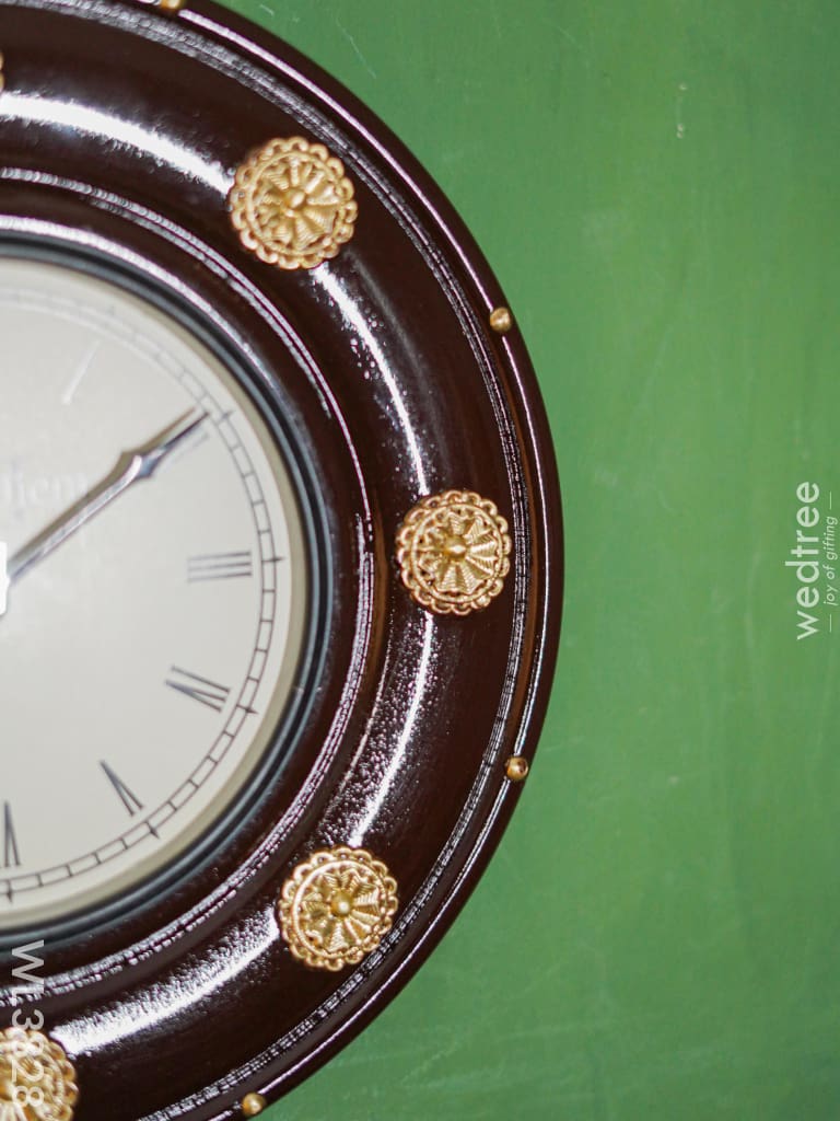 Wall Clock - Polished Brass In Brown Base (12 Inch) Wl3828 Clocks