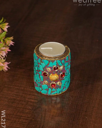 Wooden Candle Holder With Tile Work ( Set Of 3) - Wl2178 Candles And Votives