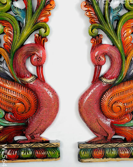 Wooden Carved Annapakshi Wall Hanging - Set of 2 - 36 inch - WL5648 - Wooden Artifacts