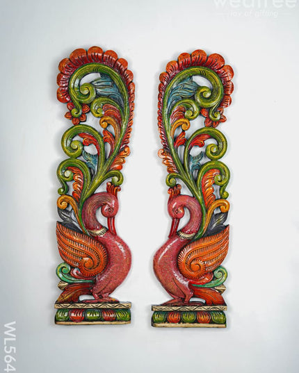 Wooden Carved Annapakshi Wall Hanging - Set of 2 - 36 inch - WL5648 - Wooden Artifacts