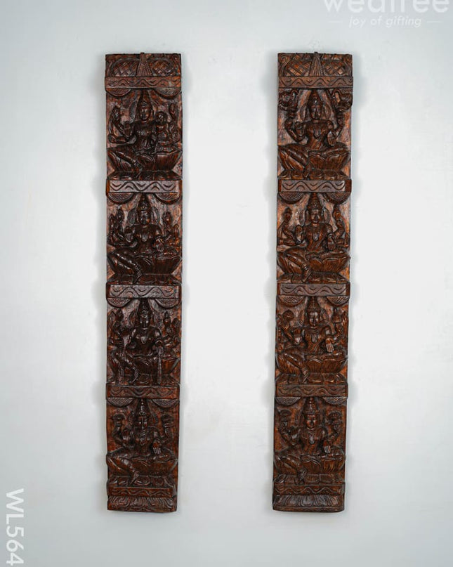Wooden Carved Ashtalakshmi Wall Hanging Panel - Set of 2 - 36 inch - WL5649 - Wooden Artifacts