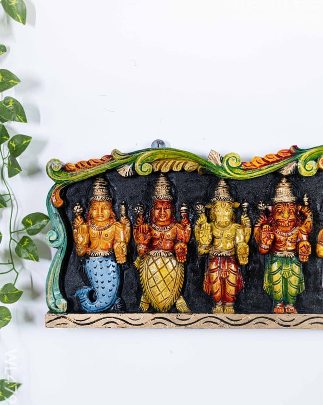 Wooden Carved Dasavatharam Panel - 36 inch - WL4797 Wooden Artifacts