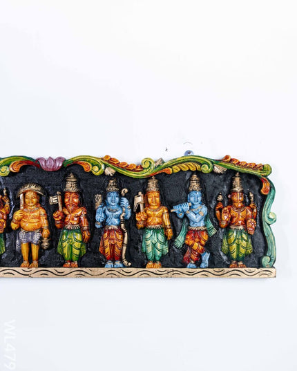 Wooden Carved Dasavatharam Panel - 36 inch - WL4797 Wooden Artifacts