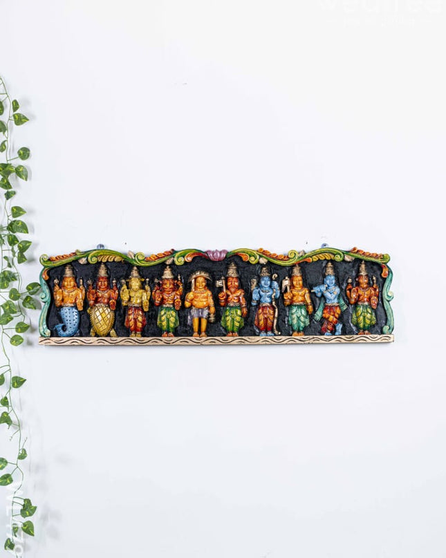 Wooden Carved Dasavatharam Panel - 36 inch - WL4797 Wooden Artifacts