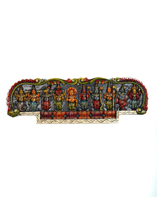 Wooden Carved Dasavatharam Wall Hanging Panel - 35 inch - WL5630 - Wooden Artifacts