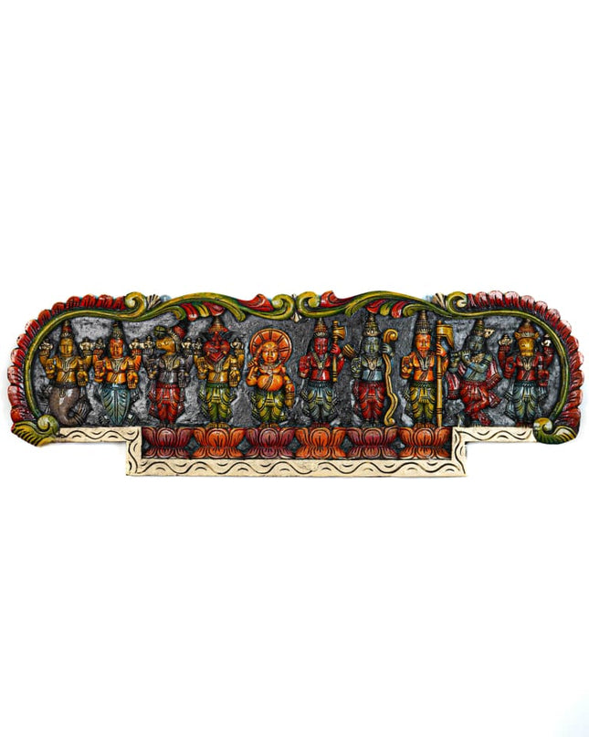 Wooden Carved Dasavatharam Wall Hanging Panel - 35 inch - WL5630 - Wooden Artifacts