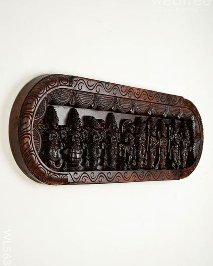 Wooden Carved Dasavatharam Wall Hanging Panel - Brown - 36 inch - WL5633 - Wooden Artifacts
