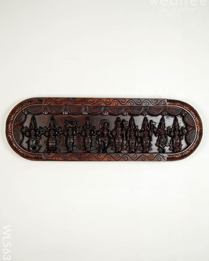 Wooden Carved Dasavatharam Wall Hanging Panel - Brown - 36 inch - WL5633 - Wooden Artifacts