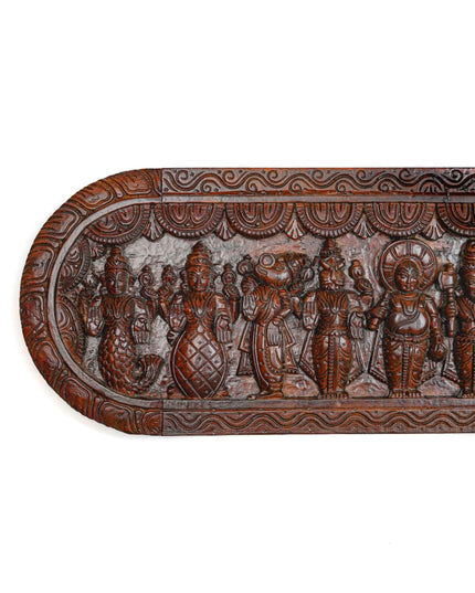 Wooden Carved Dasavatharam Wall Hanging Panel - Brown - 36 inch - WL5633 - Wooden Artifacts
