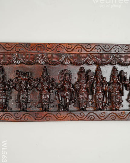 Wooden Carved Dasavatharam Wall Hanging Panel - Brown - 36 inch - WL5633 - Wooden Artifacts