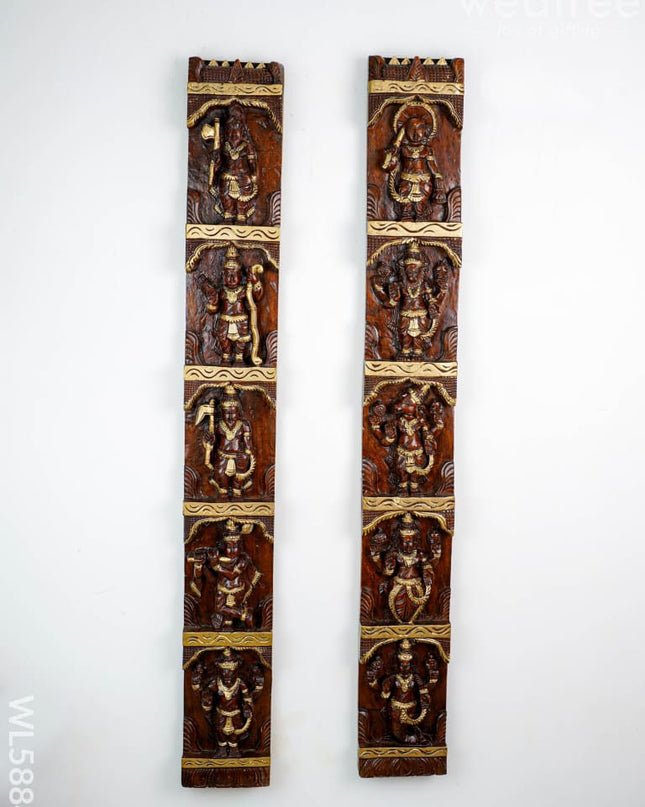 Wooden Carved Dasavatharam Wall Hanging Panel - Set of 2 - WL5884 - Wooden Artifacts