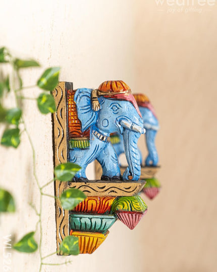 Wooden Carved Elephant Bracket - 12 inch - Set of 2 - WL5264 - Wooden Artifacts