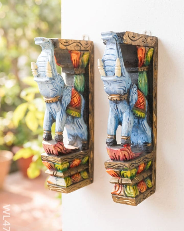 Wooden Carved Elephant Bracket - Set of 2 - WL4794 - Wooden Artifacts