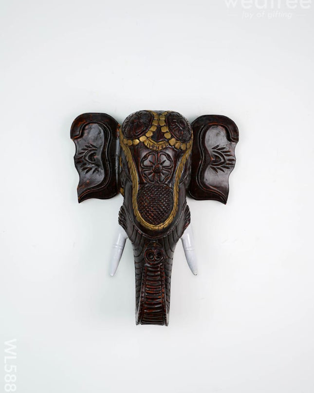 Wooden Carved Elephant Head Wall Hanging - WL5883 - Wooden Artifacts