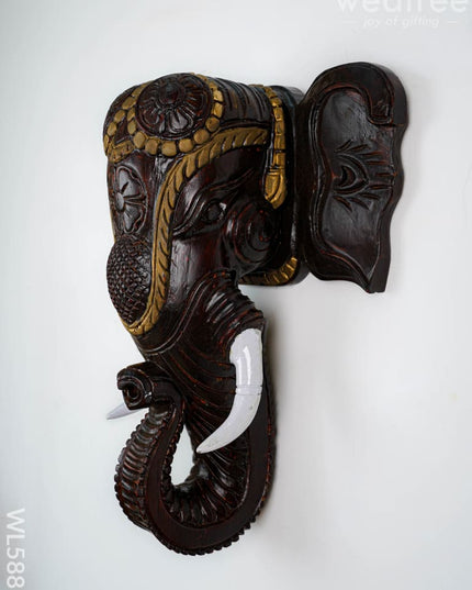 Wooden Carved Elephant Head Wall Hanging - WL5883 - Wooden Artifacts