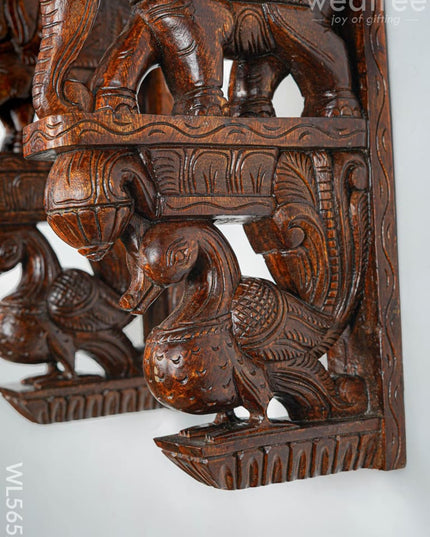 Wooden Carved Elephant with Annapakshi Wall Hanging Bracket - Set of 2 - 23 inch - WL5652 - Wooden Artifacts