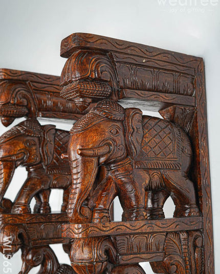 Wooden Carved Elephant with Annapakshi Wall Hanging Bracket - Set of 2 - 23 inch - WL5652 - Wooden Artifacts