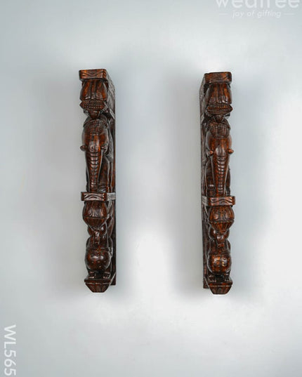 Wooden Carved Elephant with Annapakshi Wall Hanging Bracket - Set of 2 - 23 inch - WL5652 - Wooden Artifacts