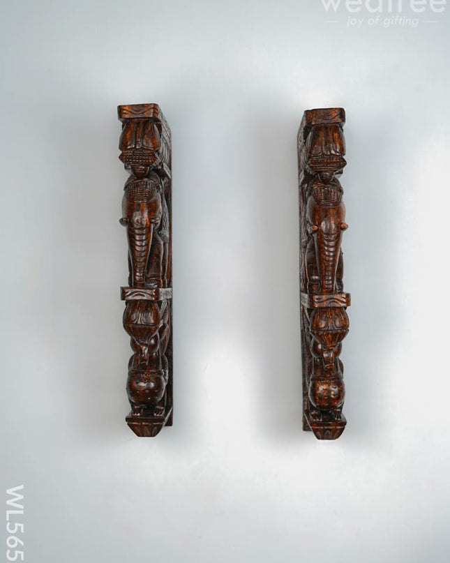 Wooden Carved Elephant with Annapakshi Wall Hanging Bracket - Set of 2 - 23 inch - WL5652 - Wooden Artifacts