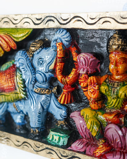 Wooden Carved Gajalakshmi Panel - 24 inch - WL4919 Wooden Decor
