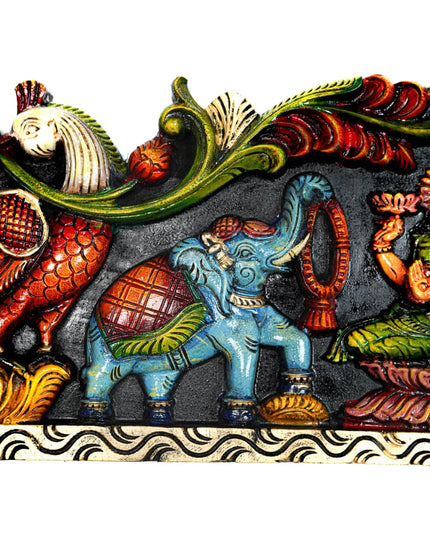 Wooden Carved Gajalakshmi Wall Hanging Panel - 26 inch - WL5632 - Wooden Artifacts