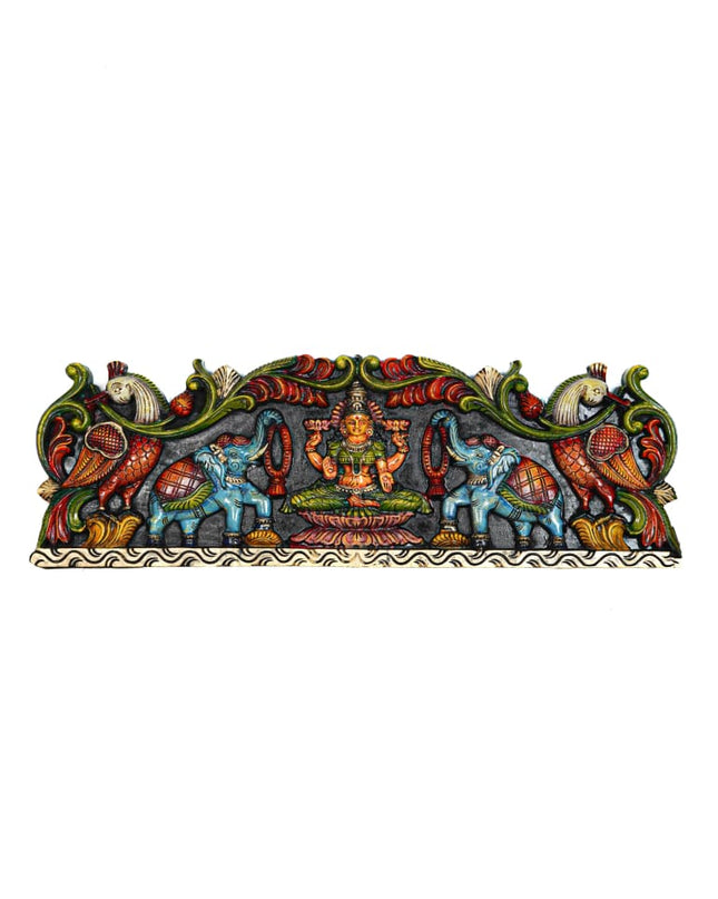 Wooden Carved Gajalakshmi Wall Hanging Panel - 26 inch - WL5632 - Wooden Artifacts