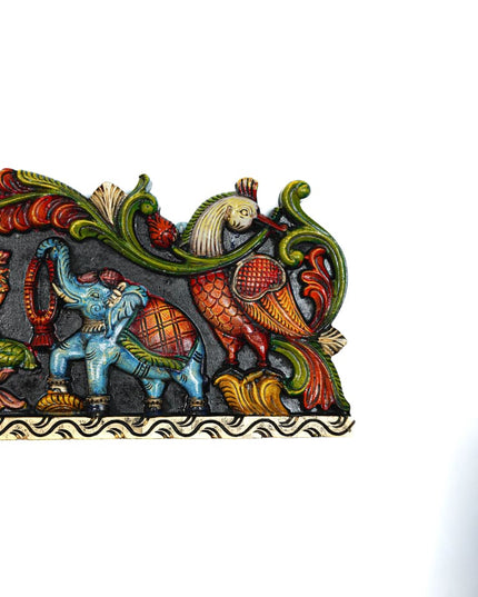 Wooden Carved Gajalakshmi Wall Hanging Panel - 26 inch - WL5632 - Wooden Artifacts
