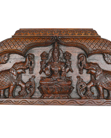 Wooden Carved Gajalakshmi Wall Hanging Panel - Brown - 36 inch - WL5631 - Wooden Artifacts