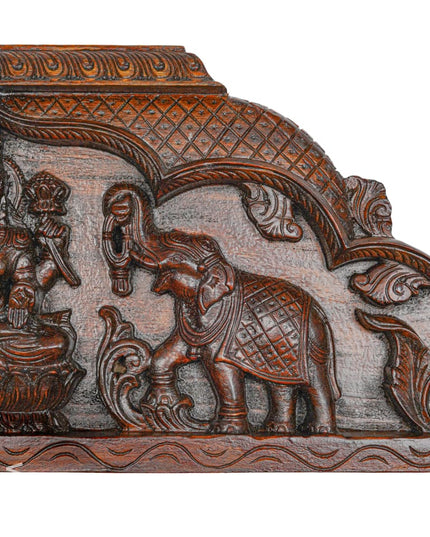 Wooden Carved Gajalakshmi Wall Hanging Panel - Brown - 36 inch - WL5631 - Wooden Artifacts