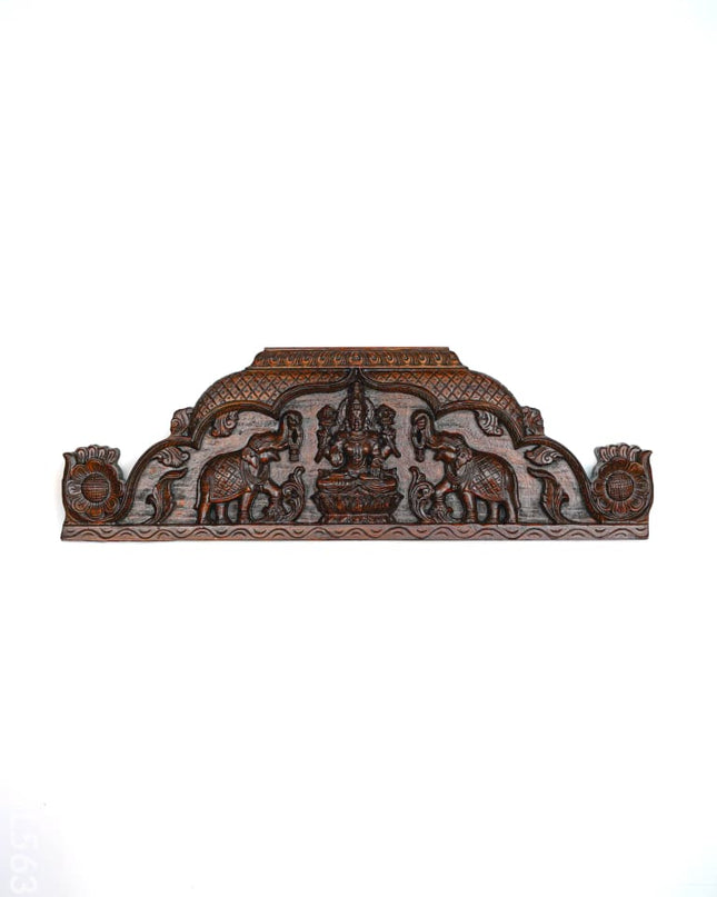 Wooden Carved Gajalakshmi Wall Hanging Panel - Brown - 36 inch - WL5631 - Wooden Artifacts