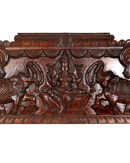 Wooden Carved Gajalakshmi Wall Hanging Panel - Brown - 42 inch - WL5636 - Wooden Artifacts