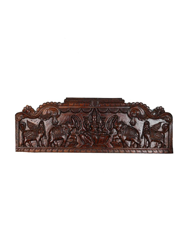 Wooden Carved Gajalakshmi Wall Hanging Panel - Brown - 42 inch - WL5636 - Wooden Artifacts