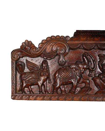 Wooden Carved Gajalakshmi Wall Hanging Panel - Brown - 42 inch - WL5636 - Wooden Artifacts