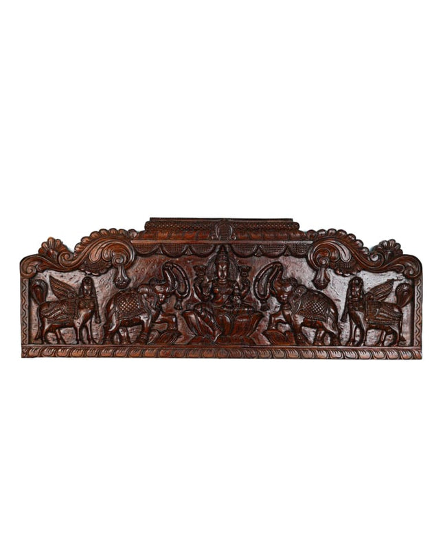 Wooden Carved Gajalakshmi Wall Hanging Panel - Brown - 42 inch - WL5636 - Wooden Artifacts