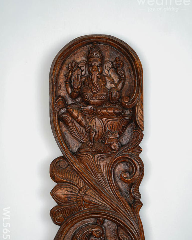 Wooden Carved Ganesha - Lakshmi Wall Hanging Panel - Set of 2 - 36 inch - WL5651 - Wooden Artifacts