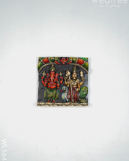 Wooden Carved Ganesha - Murugan Wall Hanging Frame - 12 inch - WL5645 - Wooden Artifacts