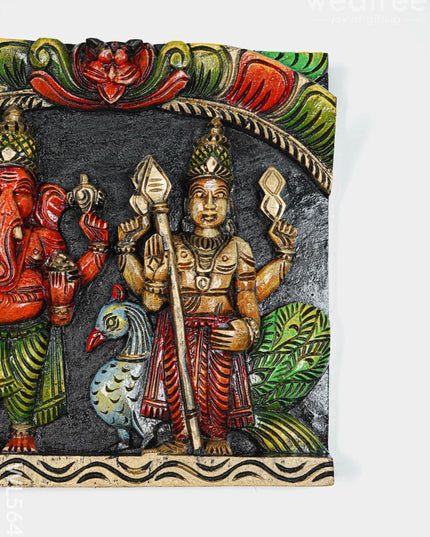 Wooden Carved Ganesha - Murugan Wall Hanging Frame - 12 inch - WL5645 - Wooden Artifacts